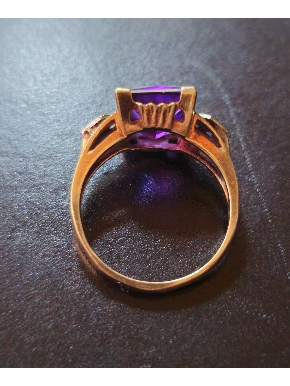 Vintage SP CO 10K Gold 2.5 ct Purple Amethyst & Diamond Art Deco Ring Sz 6 - Picture 8 of 13